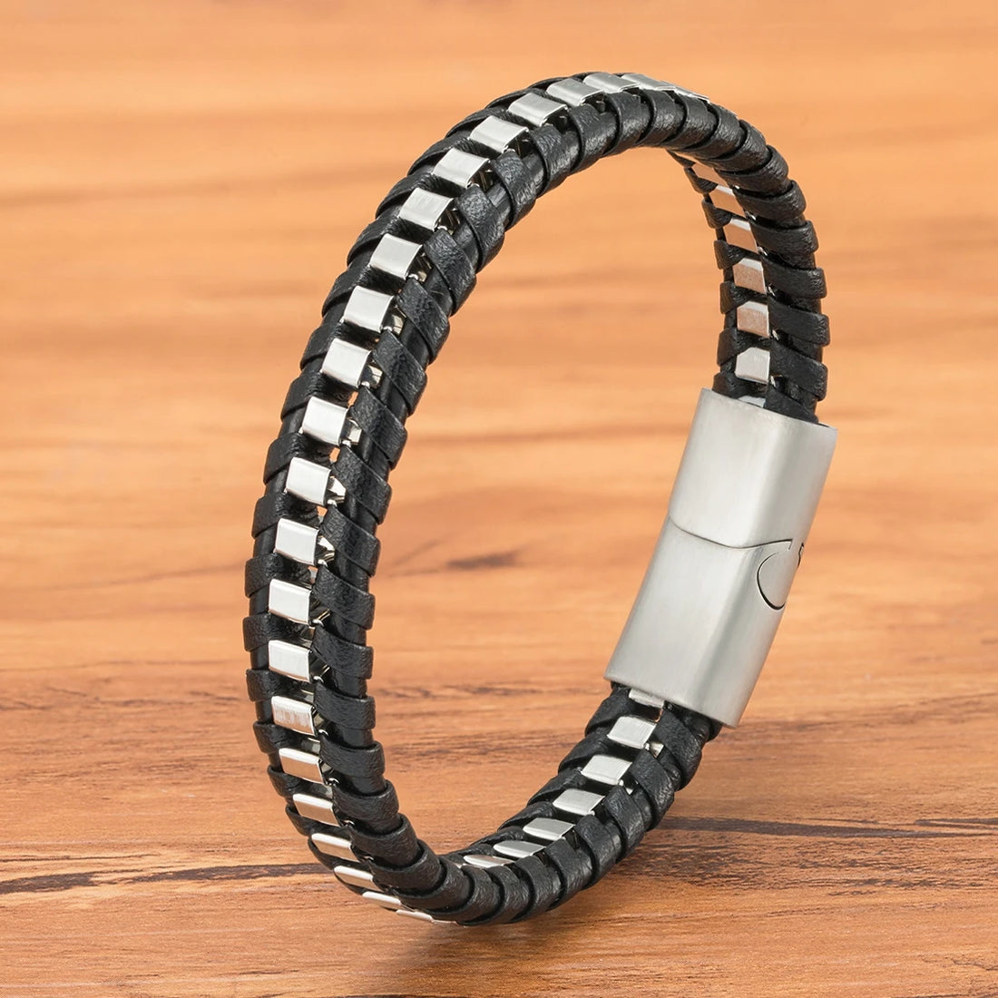 XQNI Stainless Steel Leather Bracelet For Mens Chain Charm Jewelry Magnetic Clasp Bangle for Dad Boyfriend Lover Birthday Gifts
