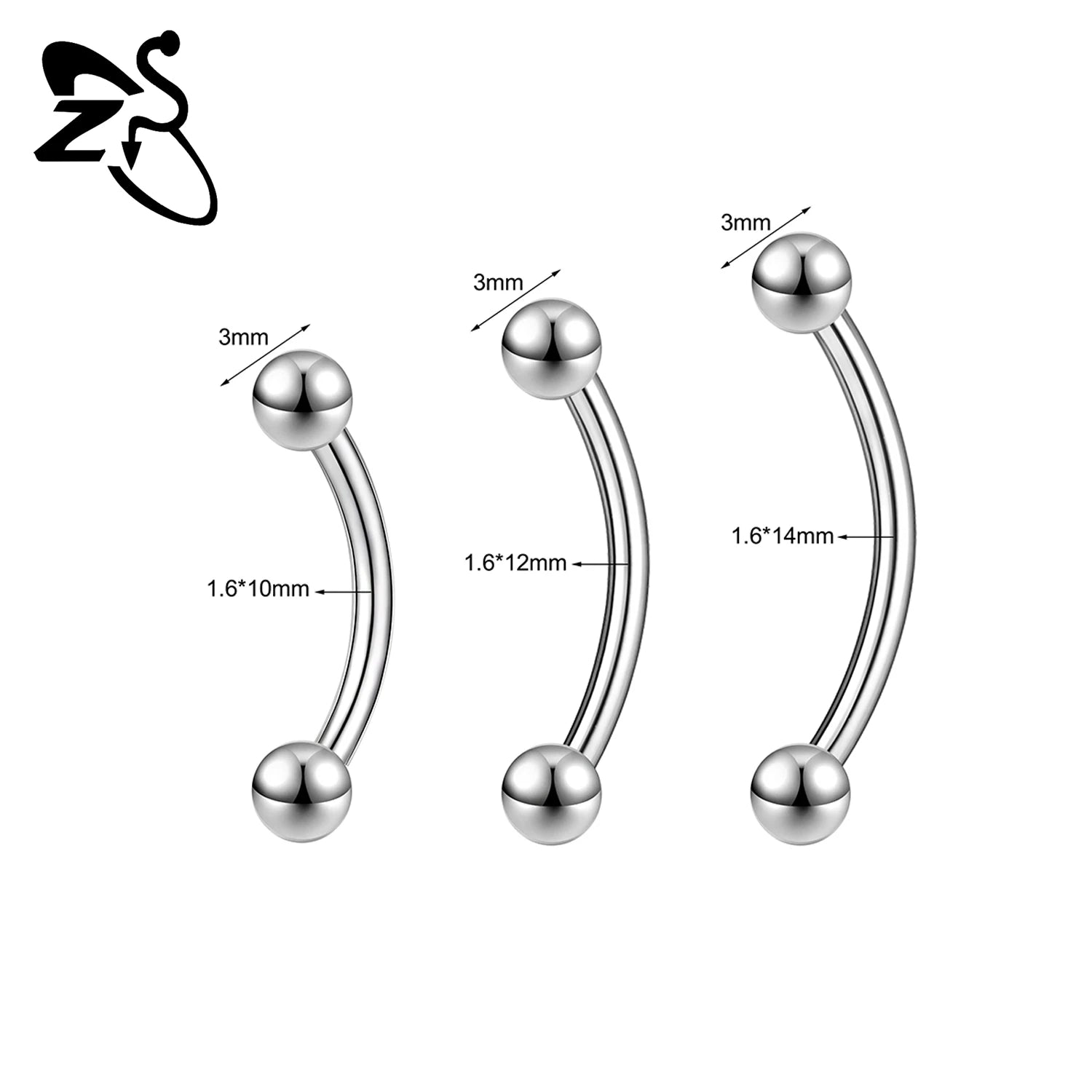 ZS 1PC Internal Thread 14/16/18G Stainless Steel Belly Button Ring 6MM-14MM Curved Navel Rings Helix Cartilage Piercings Jewelry