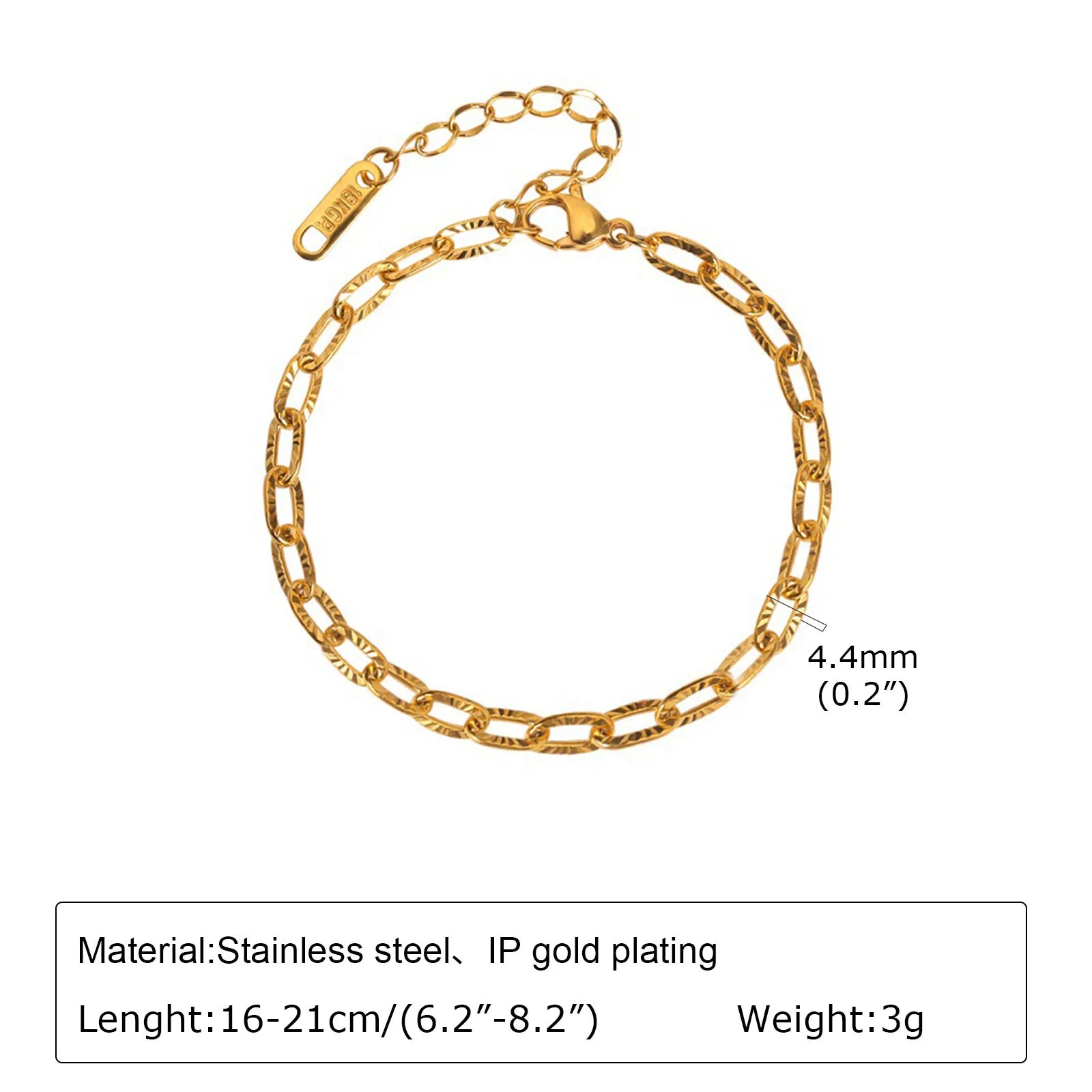 Gold Color Link Bracelet, Layering Bracelets for Women ,Stainless Steel Chain Adjustable Waterproof Jewelry