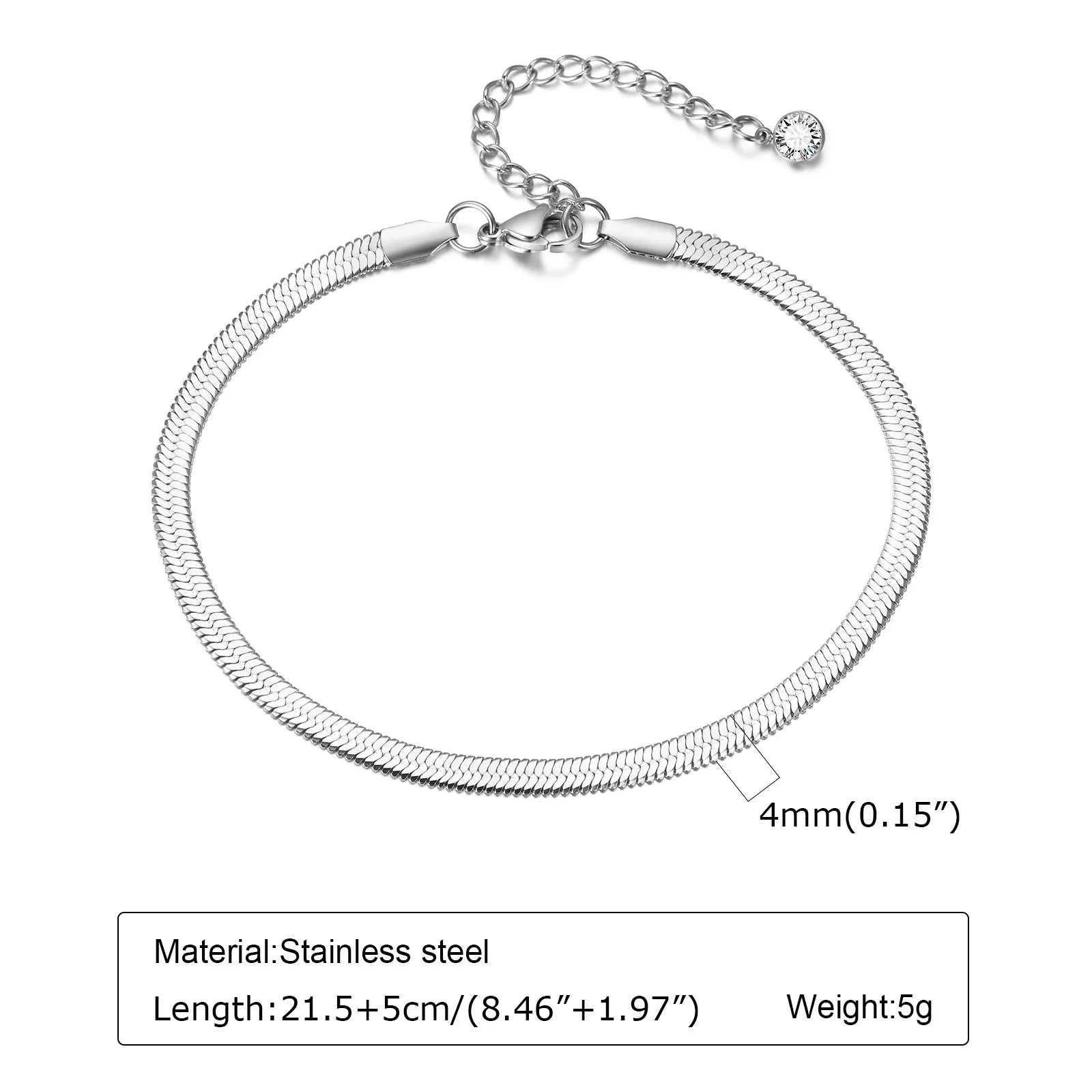 Silver Color Anklet Bracelets for Women Waterproof, Stainless Steel Layered Cuban Chain Herringbone Anklets Summer Beach Gift