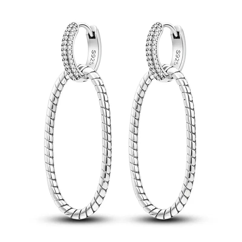 2024 New Sterling Silver S925 Oval Double Ring Close Set Serpentine Earring Drop Simple Jewelry For Women And Girls Party Gift