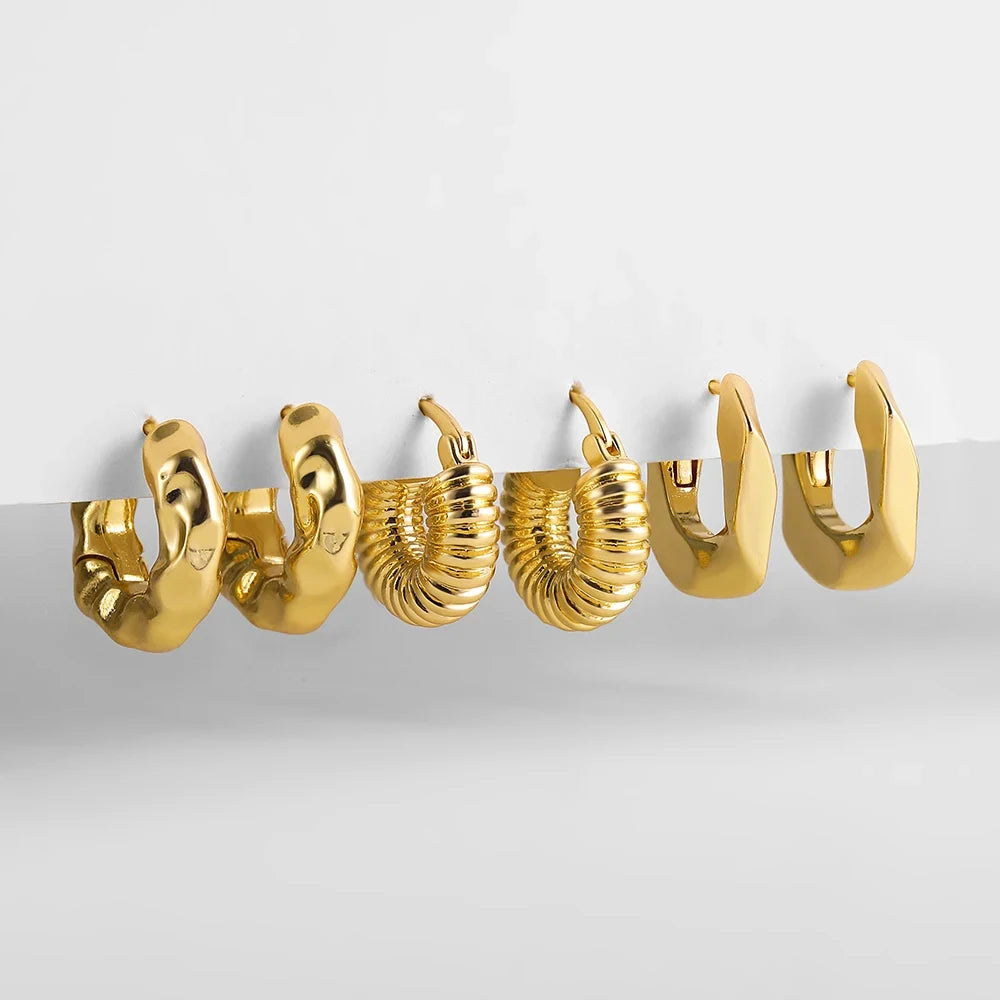 3 Pair/set Dainty Gold Color Geometric Circle Small Hoop Earrings for Women Statement Beads Twist Huggie Earring Fashion Jewelry