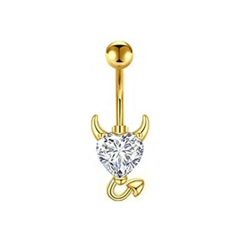 1Pc Gold Color Stainless Steel Belly Ring, Flower Heart Shaped CZ Crystal Navel Belly Button Rings Butterfly Navel Piercings 14G