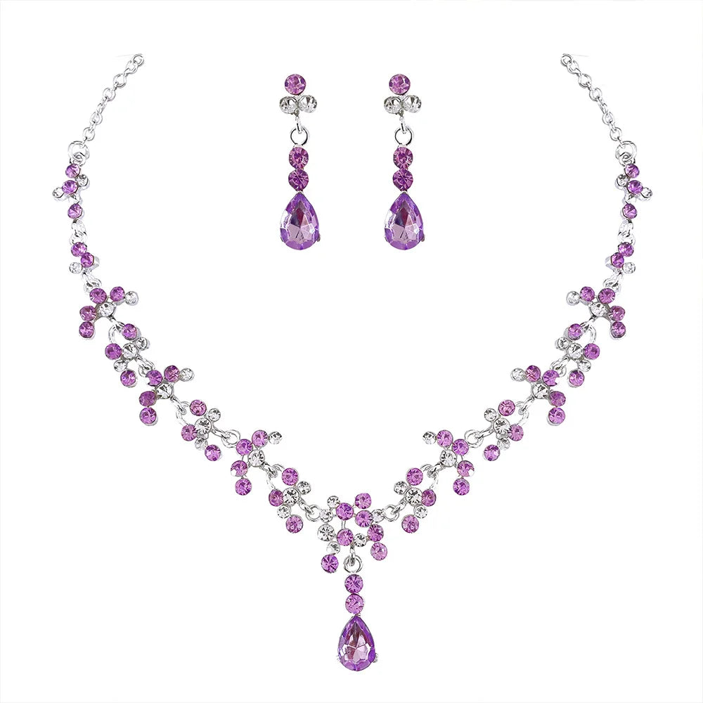 KMVEXO Crystal Bridal Wedding Jewelry Sets Women Gold Color Rhinestone Necklace Long Earrings Set Dress Accessories Bridesmaid