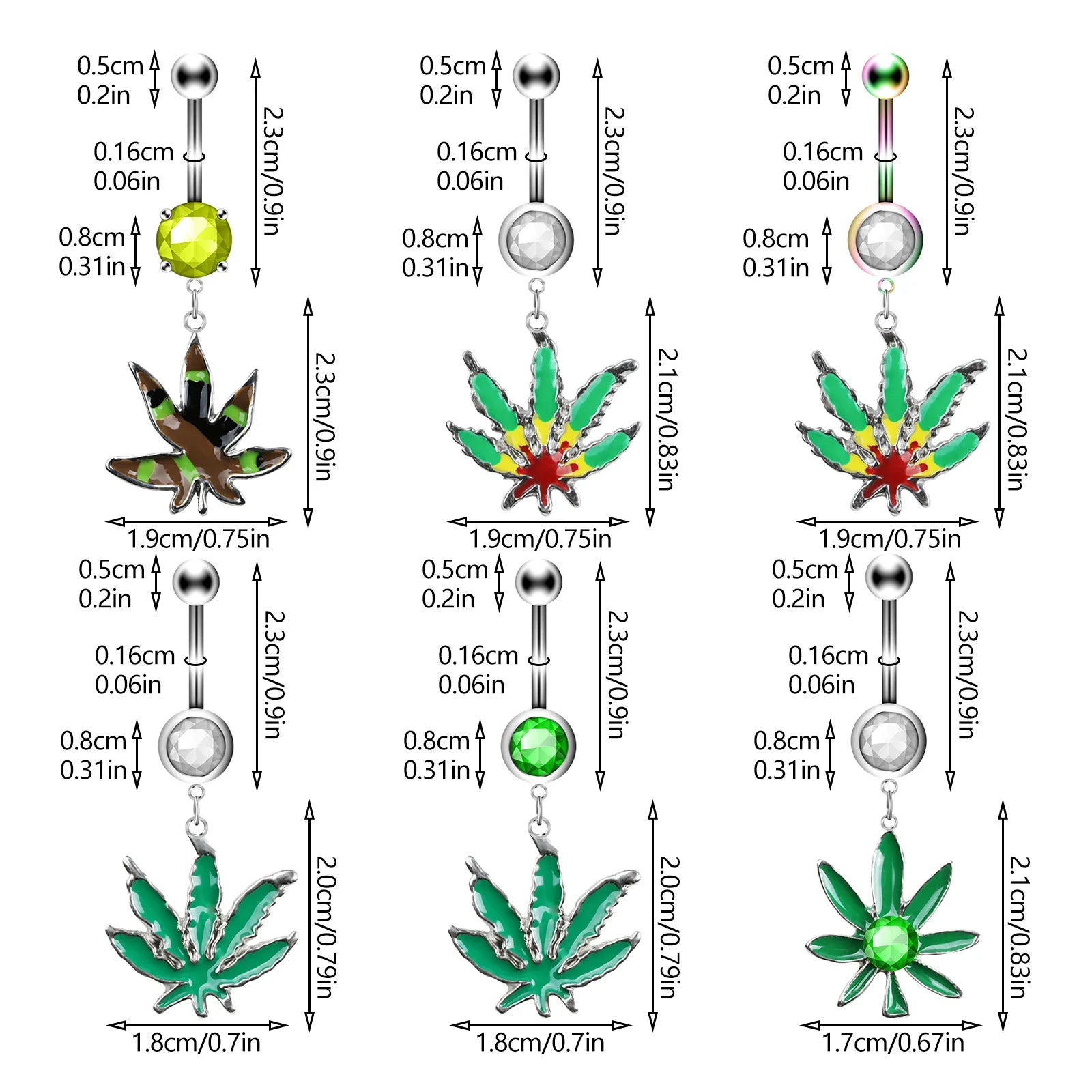 1PC Green Maple Leaf Belly Navel Ring Leaves Weed Dangle Belly Button Piercing Jewelry Surgical Steel Barbell Botton Piercing