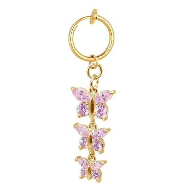 Fashion Butterfly Fake Belly Button Piercing Fake Belly Piercing Clip on Umbilical Navel Faux Belly Cartilage Earring Clip