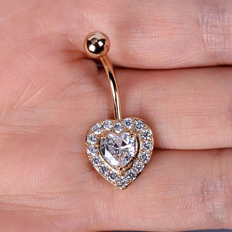 1PC Women Fashion Stainless Steel Piercing Crystal Butterfly Heart Belly Navel Ring Dangle Personality Body Jewelry Accessories