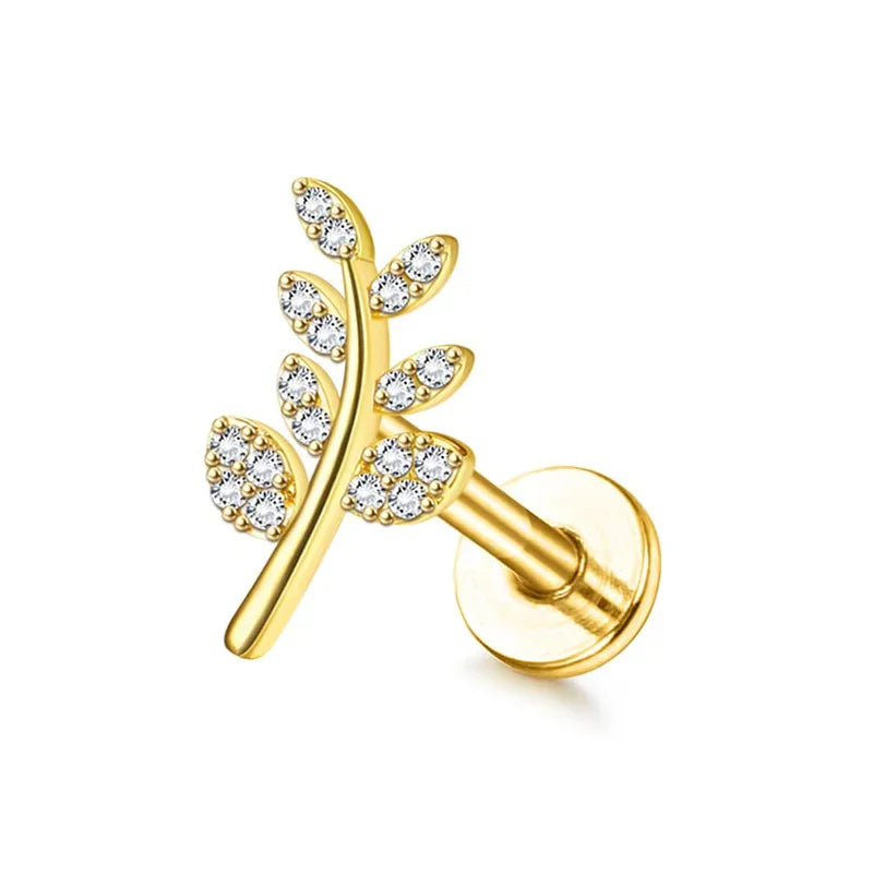 Drperfect 16G Cartilage Earrings Stud for Women Stainless Steel Flat Back Butterfly Moon Flower Helix Tragus Piercing Jewelry