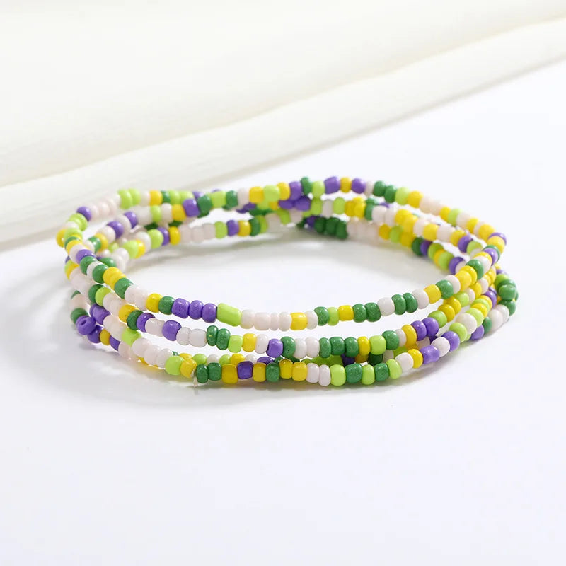 Women New Simple Fashion Hand Beaded Chain Glass Beaded Body Chain All-match Color Elastic Waist Chain BD7052