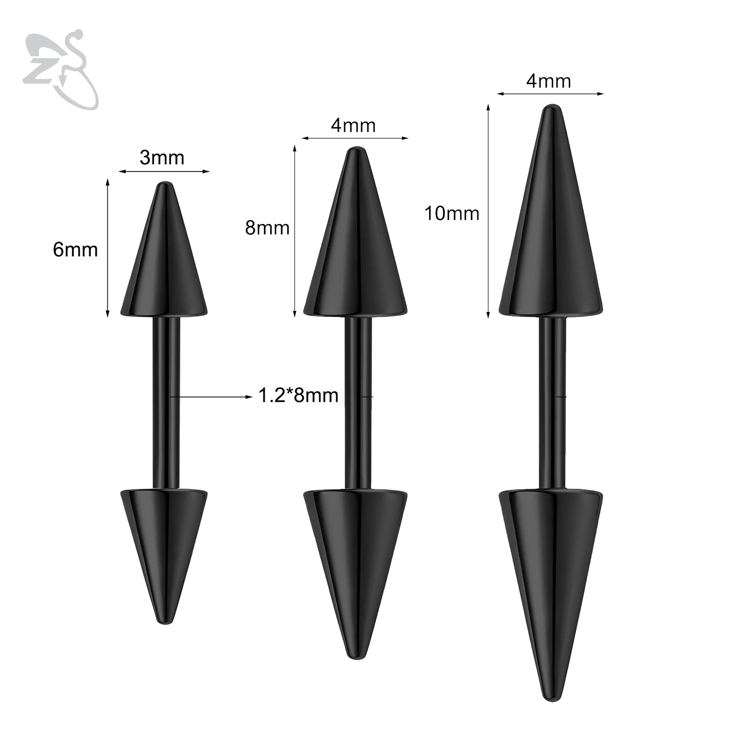 ZS 1PC 16G Long Spike Bridge Piercing Stainless Steel Eyebrow Ring Curved Barbell Cartilage Earring Punk Cone Labret Piercing