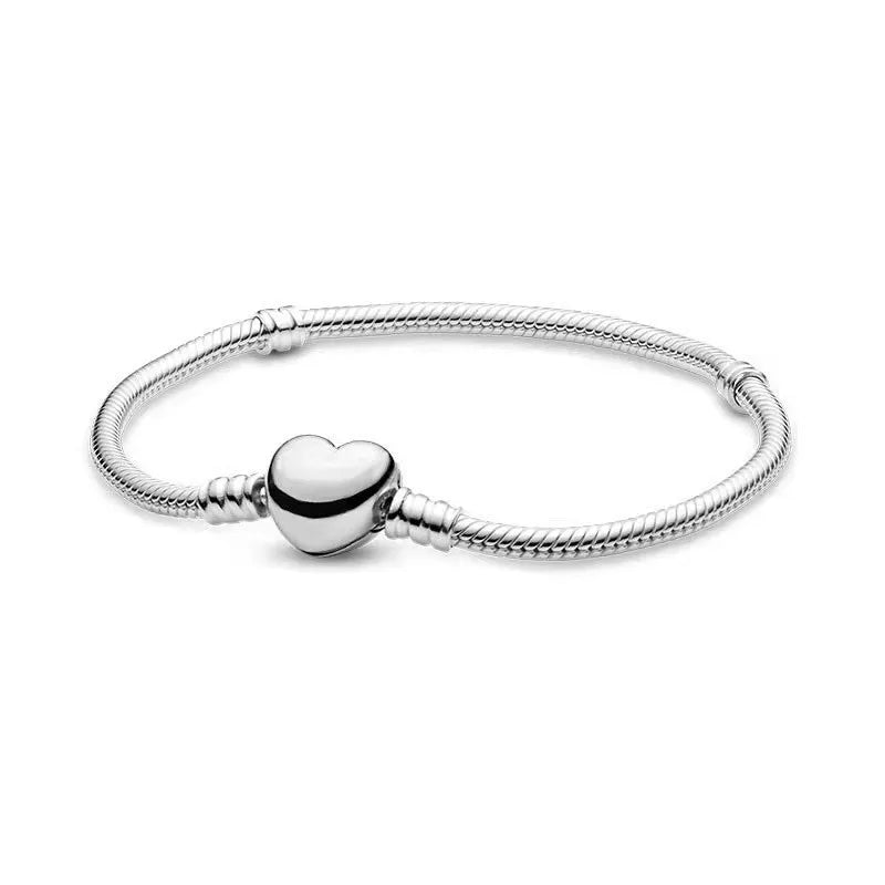 New 925 Sterling Silver 17-21cm Heart-Shaped Star, Moon Luxury Pendant Bracelet For DIY Bead Charms Women Jewelry Fashion Gifts