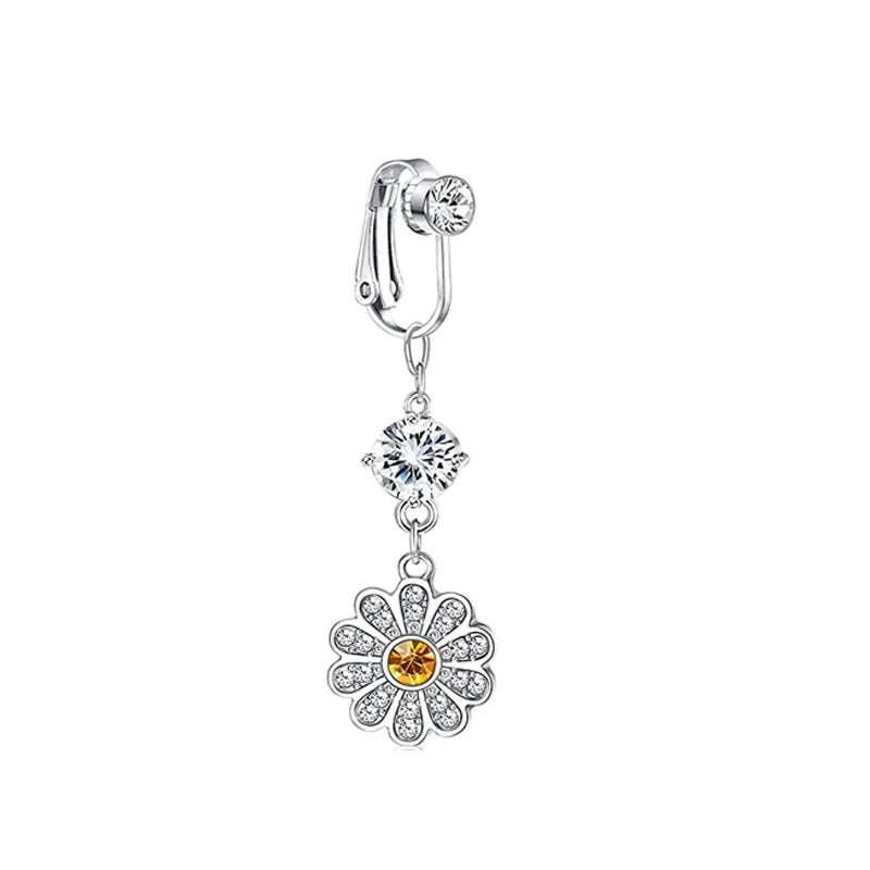 Faux Fake Belly Piercing Butterfly Leaves Dangling Long Fake Belly Button Pircing Clip On Umbilical Navel Cartilage Earring Clip