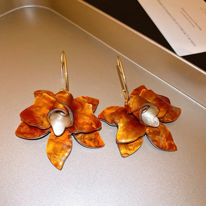 Resin Flower Earrings for Women Retro Design New Drop Earring 2025 New Korean Fashion Floral Female Accessories