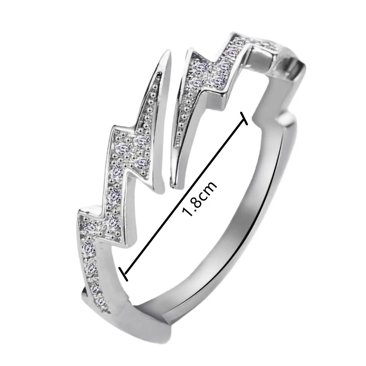 Punk Hip hop Silver Color Zircon Lightning Open Rings for Men Fashion Jewelry Gift Creative Adjustable Ring