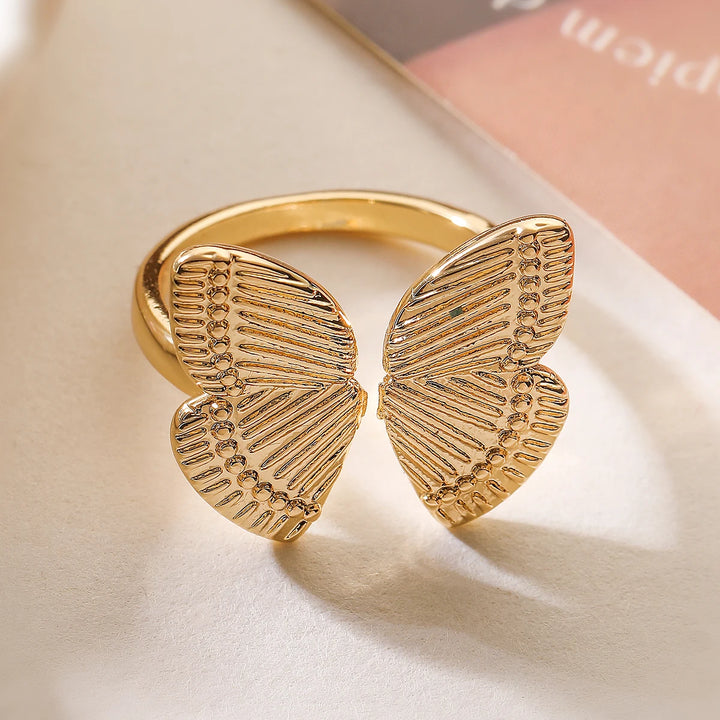 Vintage Gold Color Boho Style Butterfly Open Ring For Women Trendy Party Jewelry Finger Accessories