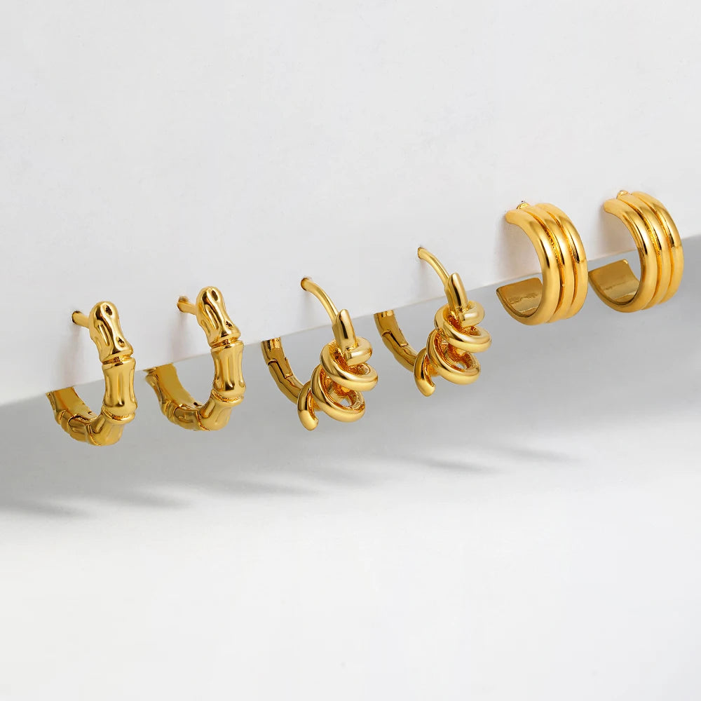 3 Pair/set Dainty Gold Color Geometric Circle Small Hoop Earrings for Women Statement Beads Twist Huggie Earring Fashion Jewelry