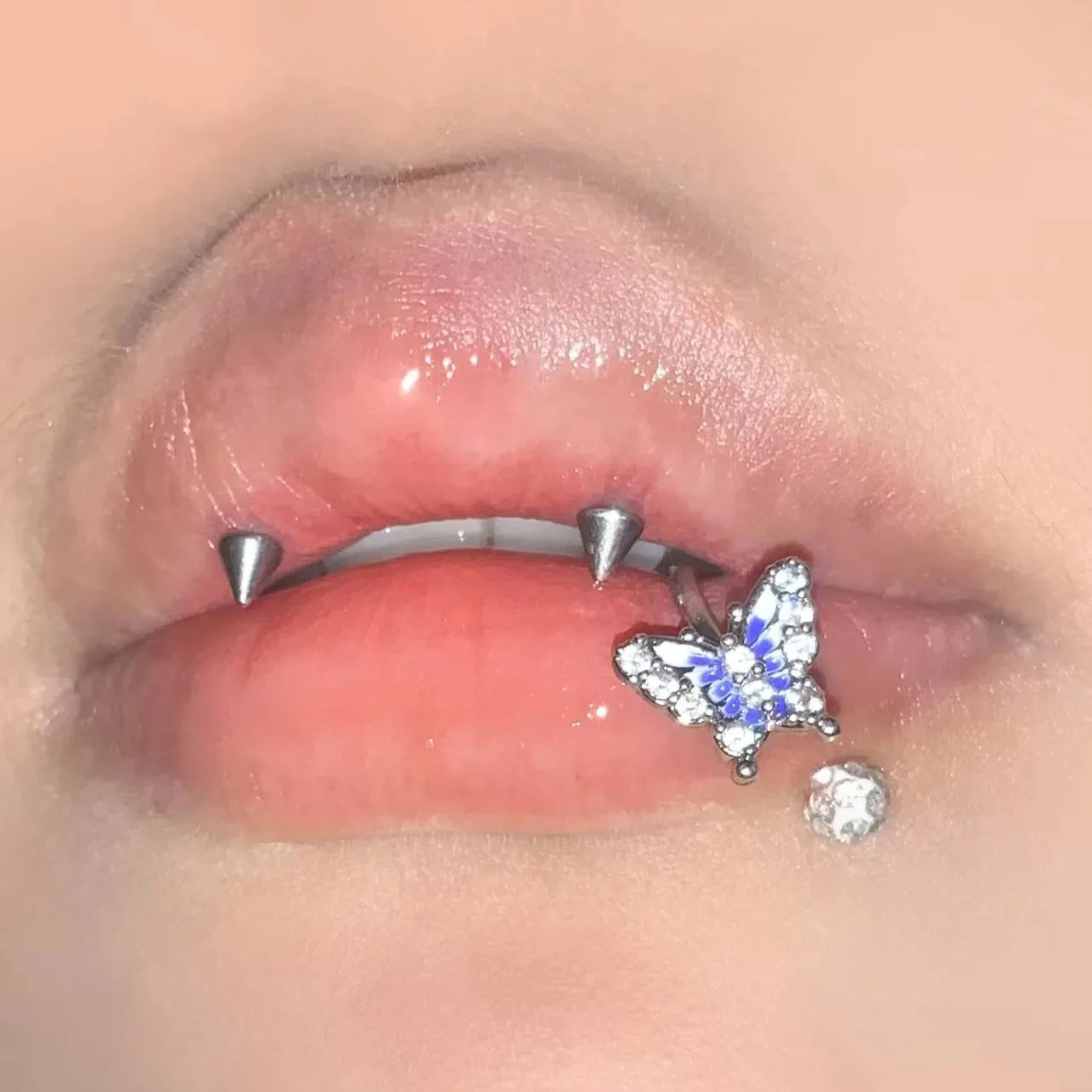 1pc Crystal Butterfly Labret Piercing Lip Ring C Shape Stainless Steel Ins Sweet Cool Y2K Girl Piercing Cartilage Body Jewelry
