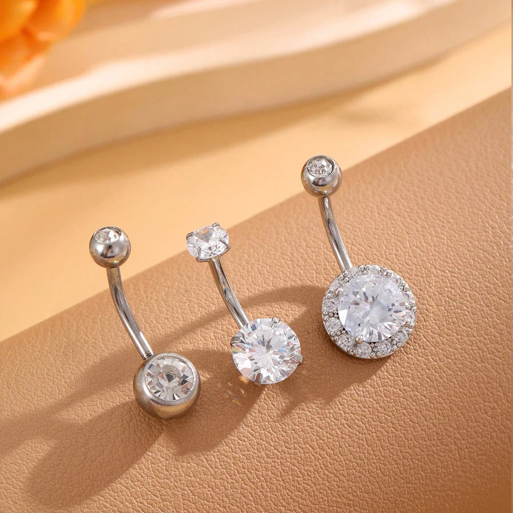 3-5pcs/Lot Belly Button Ring Sets Heart Butterfly Flower Dangled Belly Piercing Nombril 14G Curved Navel Rings Jewelry for Women