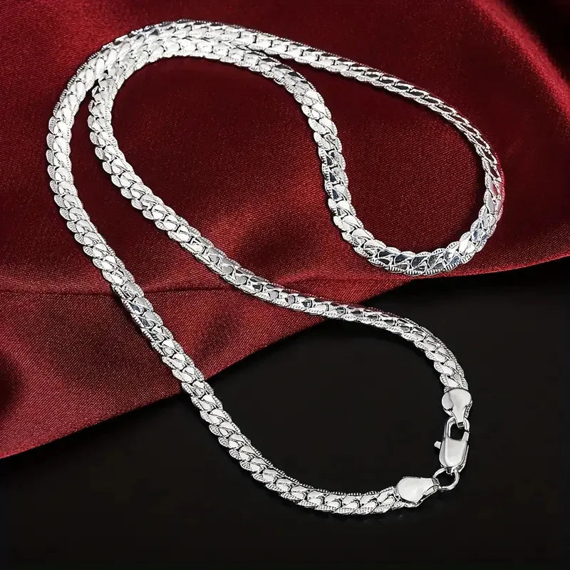 5MM Full Sideways Silver Plated Chain For Women 18-24 Inches Link Chain Choker Necklace Men Fashion Jewelry Gift