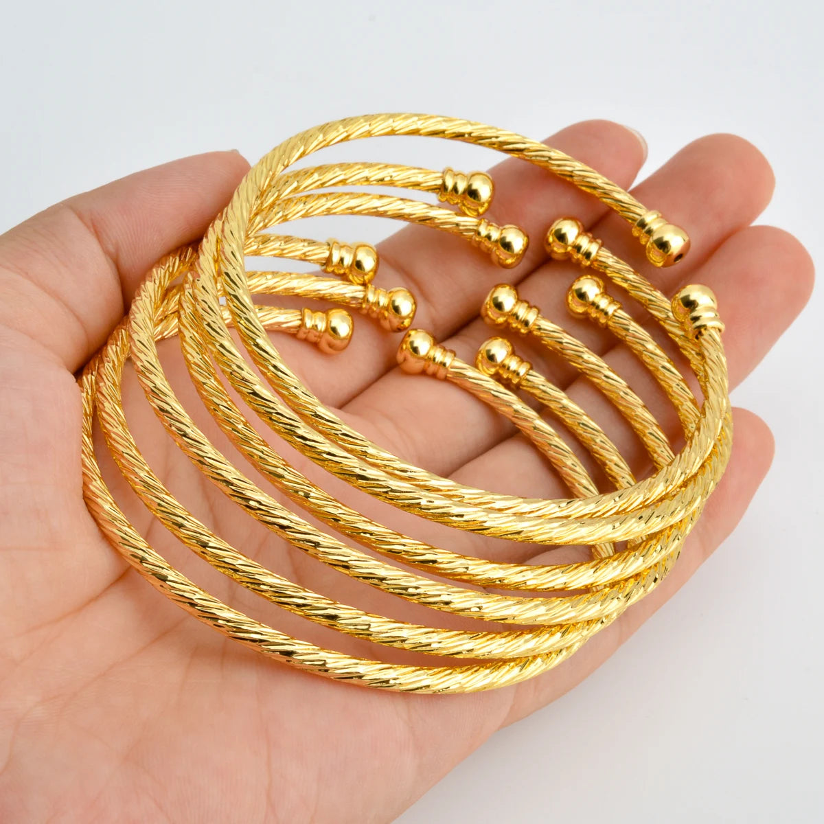 6Pcs/Set Dubai Bangles Set For Women Indian Africa Lady Jewelry Ethiopian Gold Color Cuff Bangles Wedding Bride Jewelry Gift
