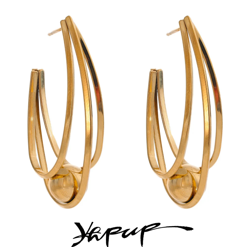 Yhpup Stainless Steel Geometric Huggie Earrings Gold & Platinum PVD Plated Rust Proof Metal Charm Daily Statement Jewelry Gift