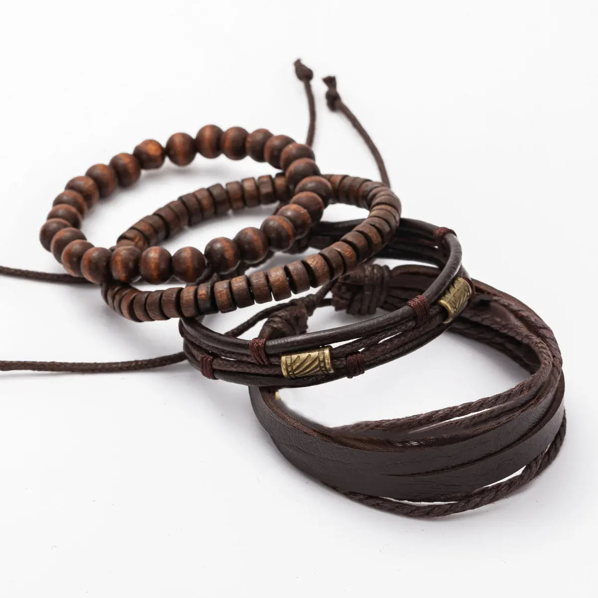 4PCS Fashion Vintage Multi-Layer Wooden Beads Trendy Accessories Men's Bracelet