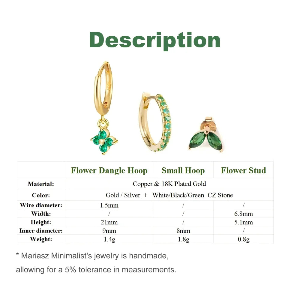 1/3Pairs Copper Green CZ Stone Huggie Hoop Earring Stud Gold Color Silver Black Geometric Cartilage Earrings For Women Jewelry