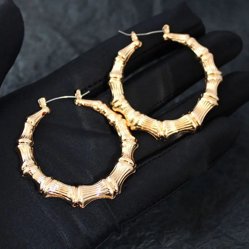 Punk Earrings Sliver Gold Color Big Bamboo Circle Hoop Earrings Large Celebrity Earrings Hoops Jewelry Charms for Women