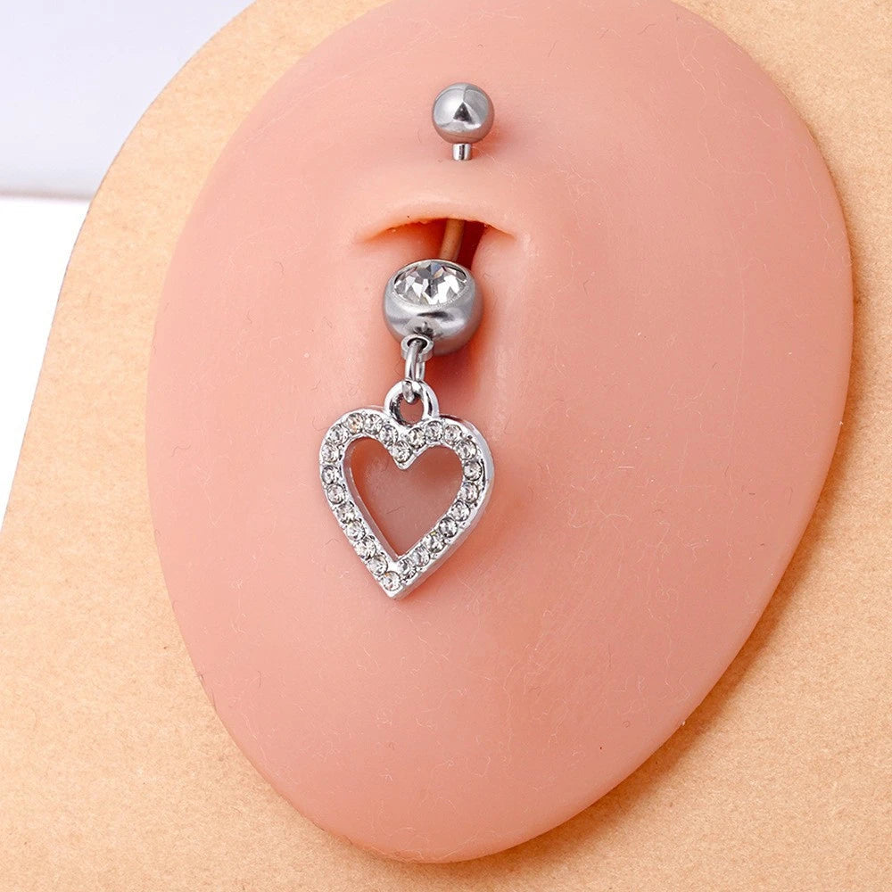 Shiny Rhinestone Heart Belly Button Nails Body Piercing Jewelry Sexy Crystal Belly Button Ring Wholesale Jewelry for Women