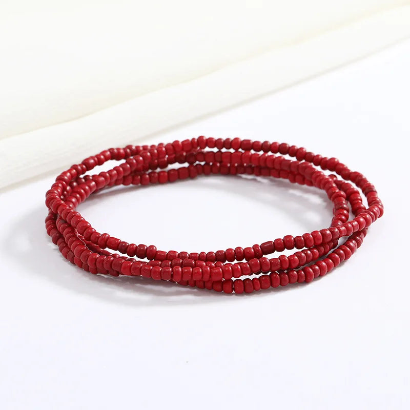 Women New Simple Fashion Hand Beaded Chain Glass Beaded Body Chain All-match Color Elastic Waist Chain BD7052