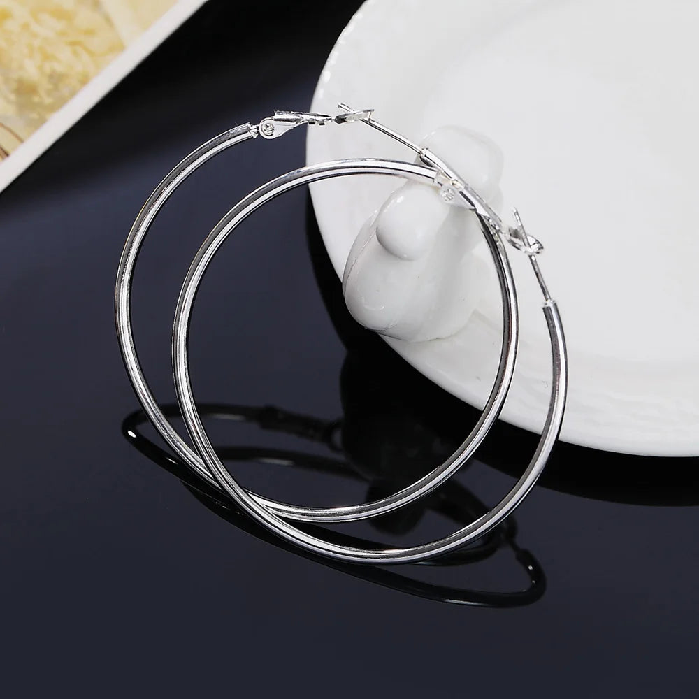 925 Sterling Silver Women's 50/60/70/80MM Round Big Hoop Earrings Wedding Fashion Jewelry For Women 2022 Christmas GaaBou