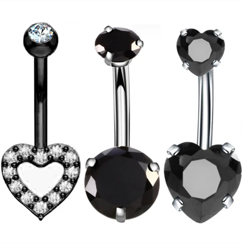 3PCS Heart Crystal Belly Button Piercing Jewelry Set Red Cz Navel Piercing Bulk Flower Belly Rings Pack Piercing Ombligo Lote