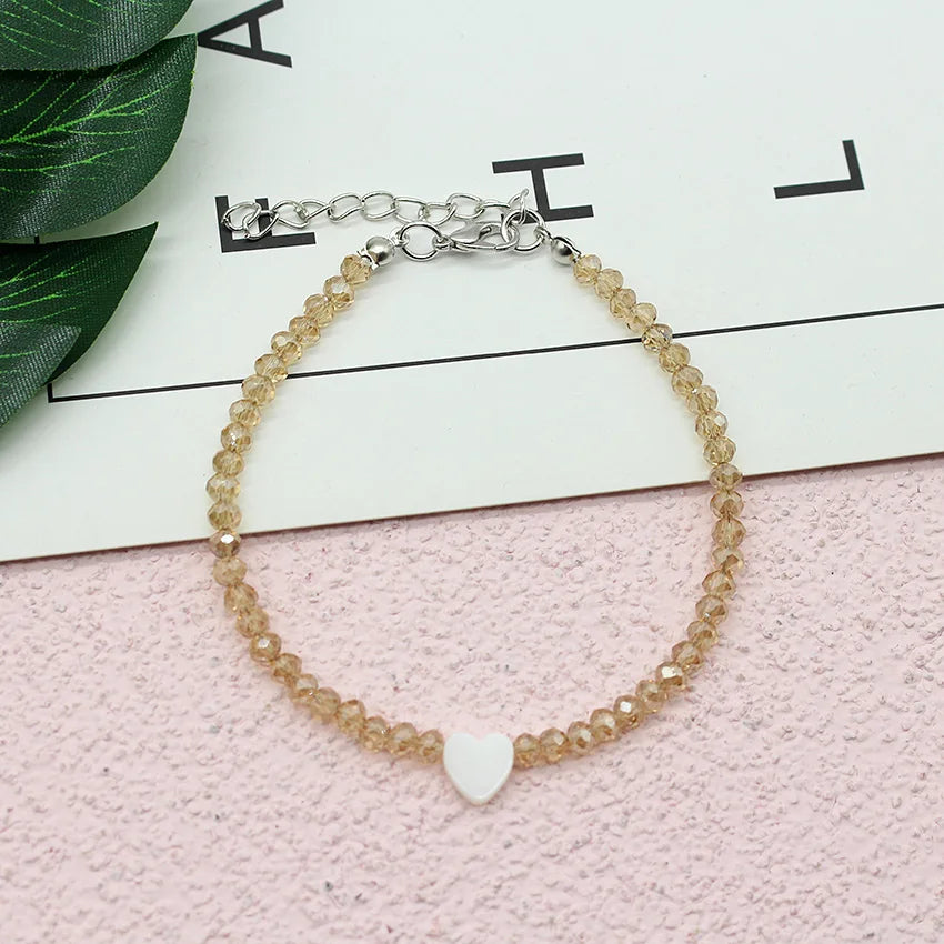 Women Beads Anklets Summer New Love Heart Charm Glass Crystal Leg Chain Anklet Bracelet  On Foot    Beach Bohemian Small Jewelry