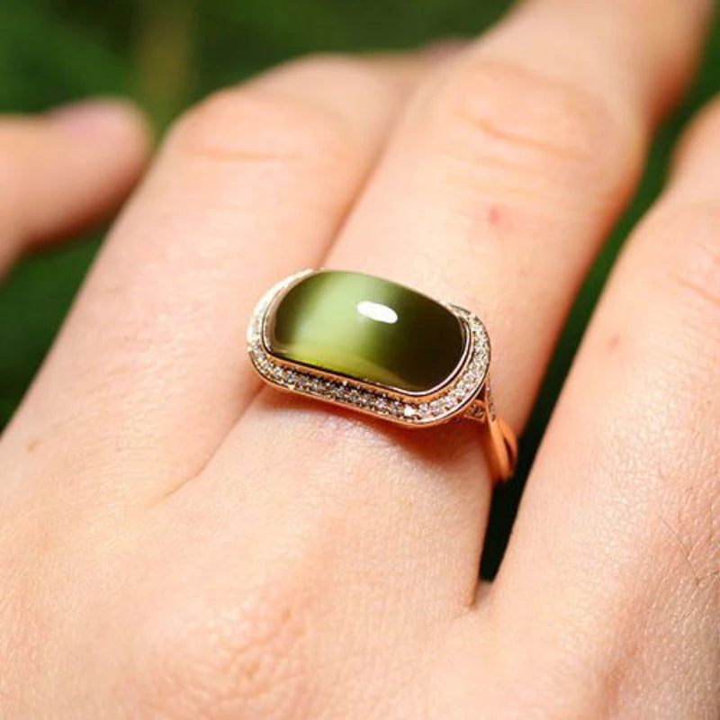 New natural Hetian jasper rings for women exquisite light luxury ethnic style engagement party silver jewelry adjustable