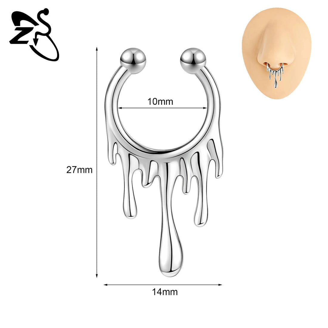ZS 1 Piece Punk Stlye Fake Septum Ring For Men Women Irregular Nose Cuff Cyberpunk Non Piercing Clip On Nose Piercings Jewelry