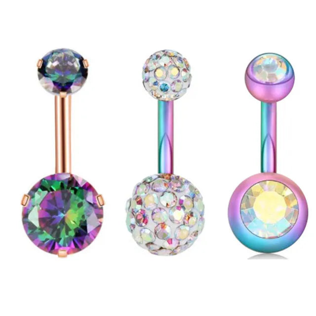 3PCS Heart Crystal Belly Button Piercing Jewelry Set Red Cz Navel Piercing Bulk Flower Belly Rings Pack Piercing Ombligo Lote