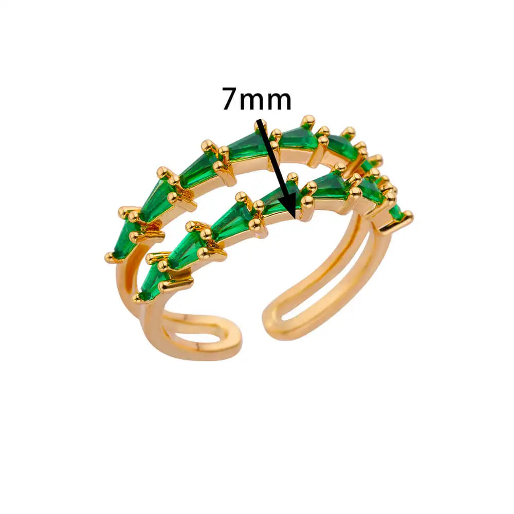 Mini Zircon Green Rings For Women Stainless Steel Gold Color Adjustable Finger Ring Engagement Wedding Christmas Jewelry Gift