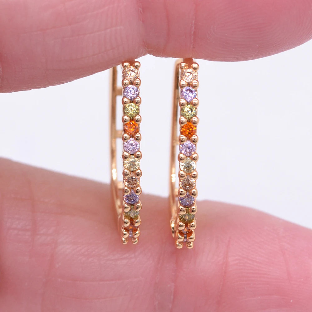 Trendy Gold Color Women Rose Red Zircon CZ Slim Huggie Hoop Earrings Jewelry