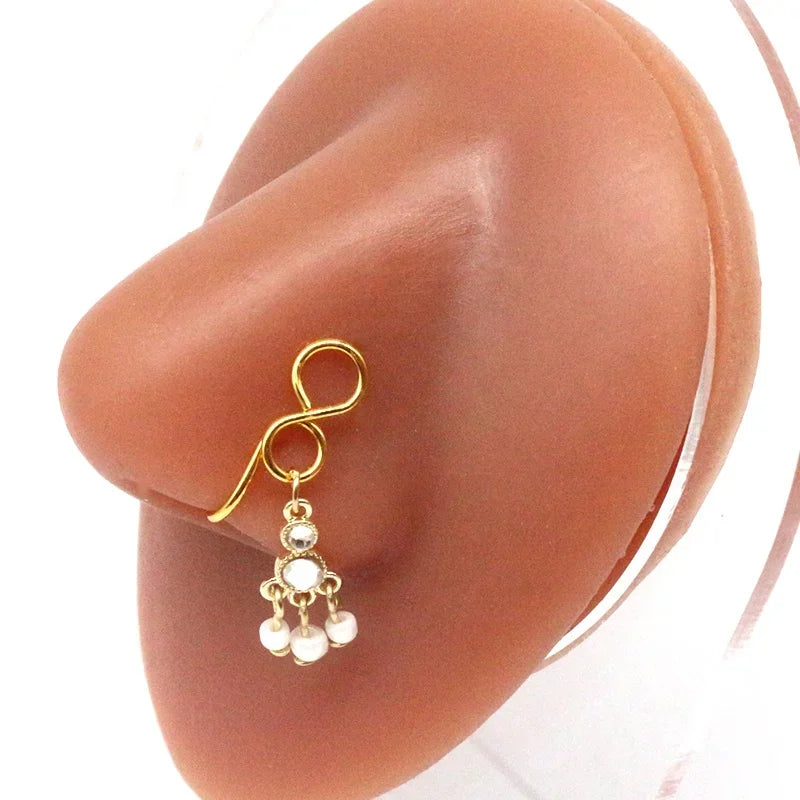 Nose Cuffs Fake Nose Ring Brass Thread Bead Dangle Copper Clip On Nose Ring Non Piercing Body Jewelry For Women