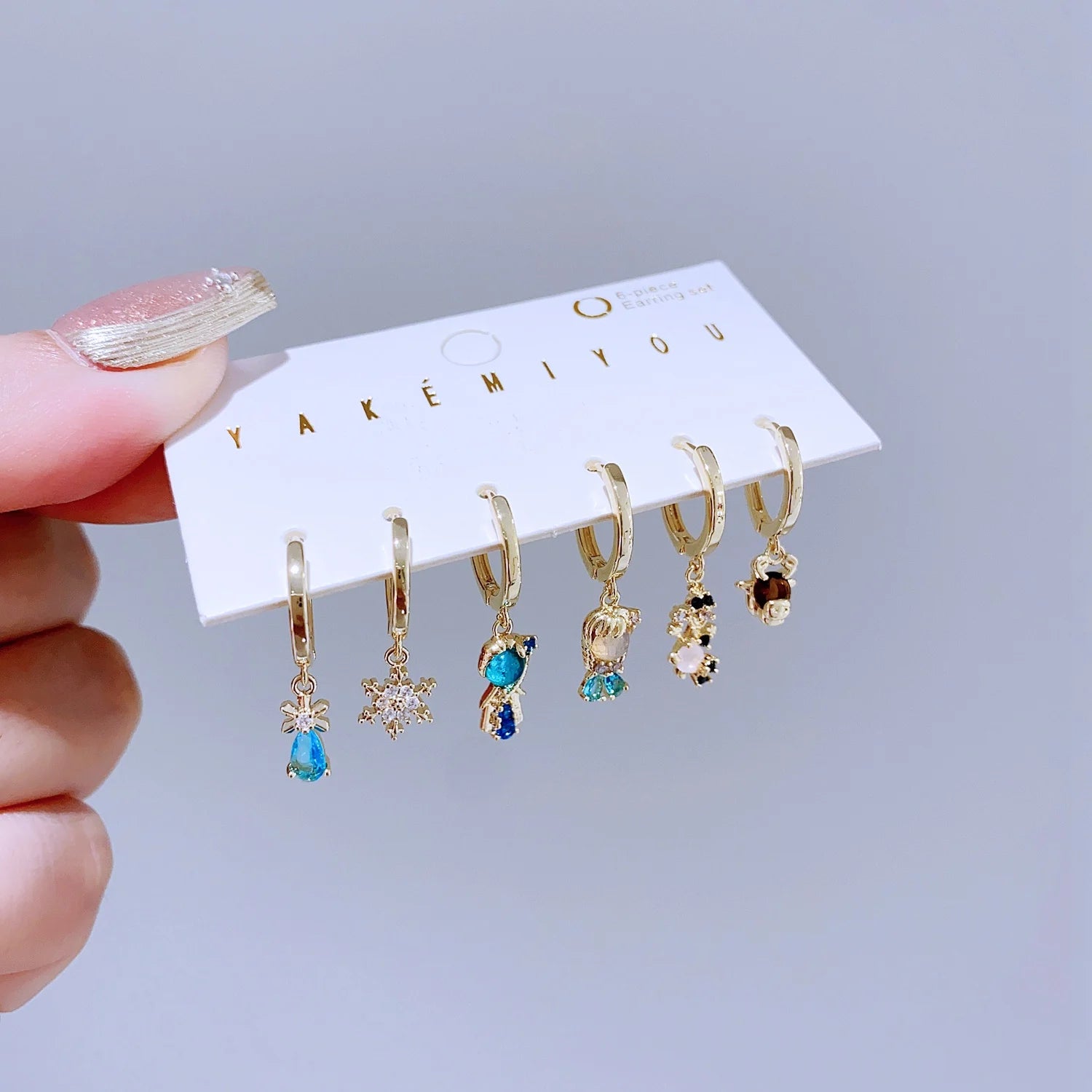 1 Set Mixed Design Frozen Cartoon Huggie Hoop Earrings for Women Gold Color Plated Cubic Zircon Jewelry