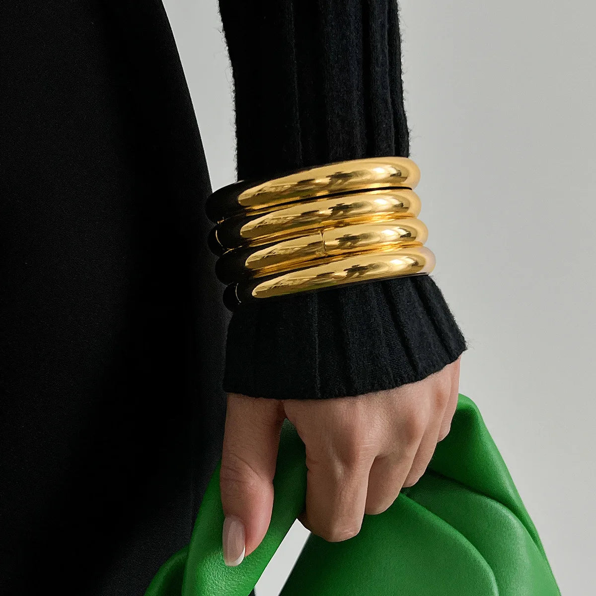 4Pcs/Set Round Stainless Steel Bracelets Set for Women Twist Texture Bangles Gold Silver Color Jewelry Statement Streetwear Goth