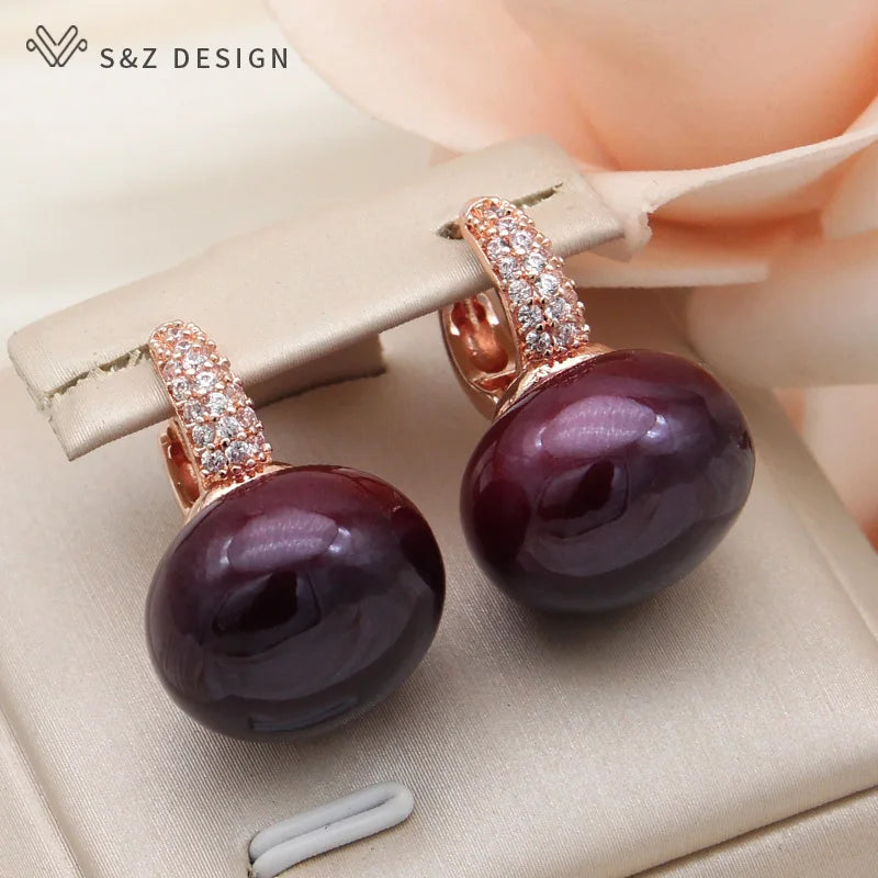 S&Z DESIGN New Fashion Bread Round Big Pearl Dangle Earrings For Women Wedding Jewelry Gift Temperament Cubic Zirconia Eardrop