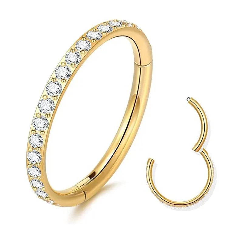 Stainless Stee Hinged Segment Hoop CZ Stone Nose Ring Nipple Ear Cartilage Tragus Helix Lip Earring Piercing Body Jewelry