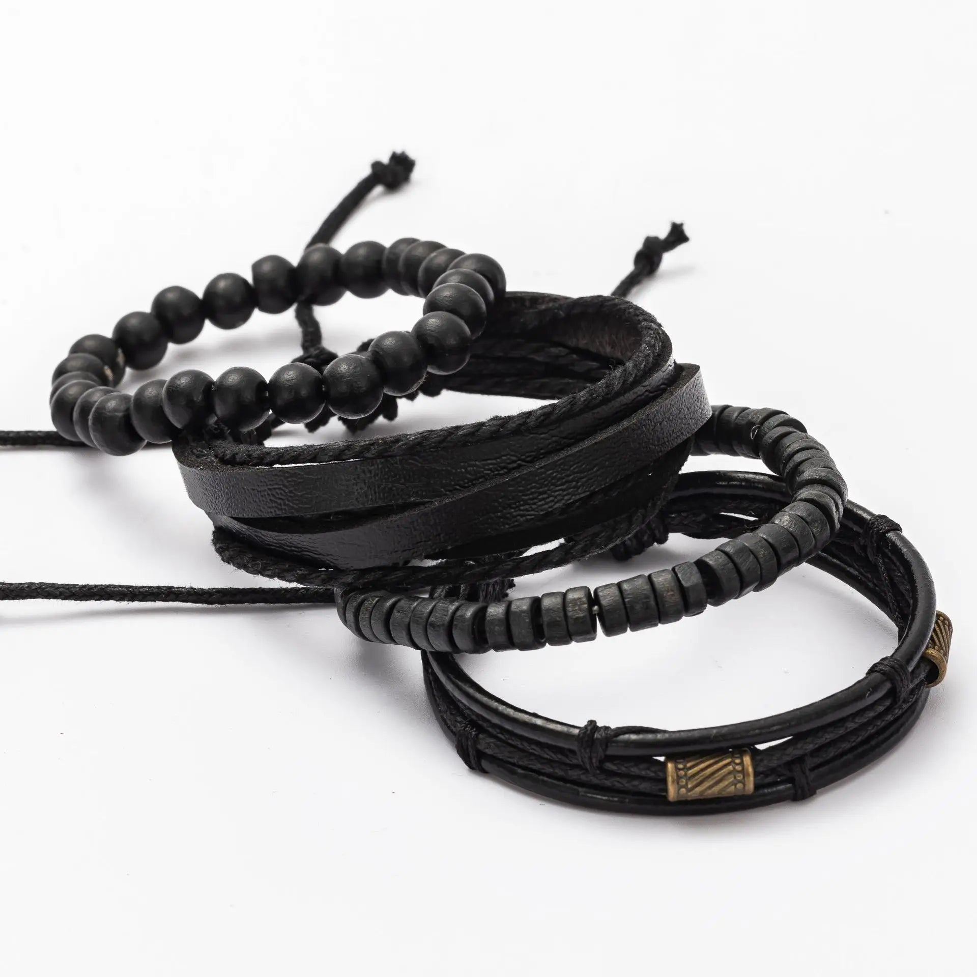 4PCS Fashion Vintage Multi-Layer Wooden Beads Trendy Accessories Men's Bracelet