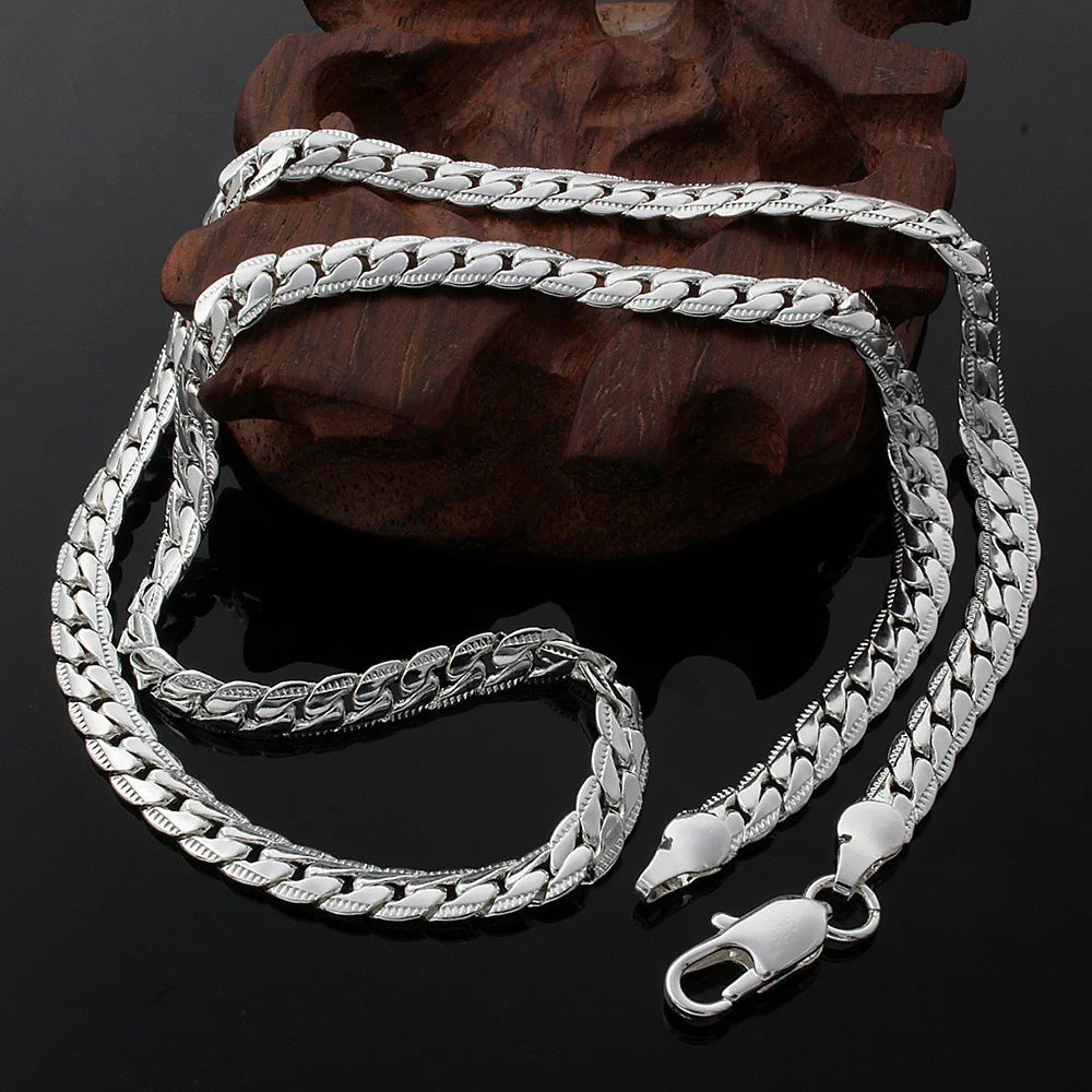 5MM Full Sideways Silver Plated Chain For Women 18-24 Inches Link Chain Choker Necklace Men Fashion Jewelry Gift