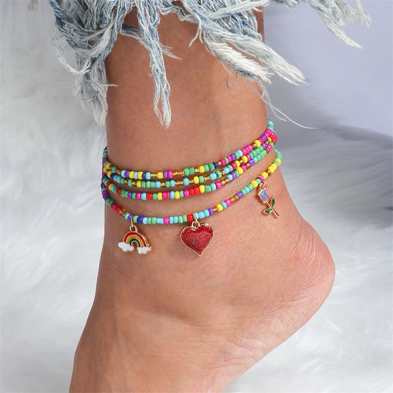 Bohemian Handmade Colorful Beads Anklets Summer Beach On Leg Foot Chain Bracelet Anklet Women Girls Holiday Jewelry Gifts