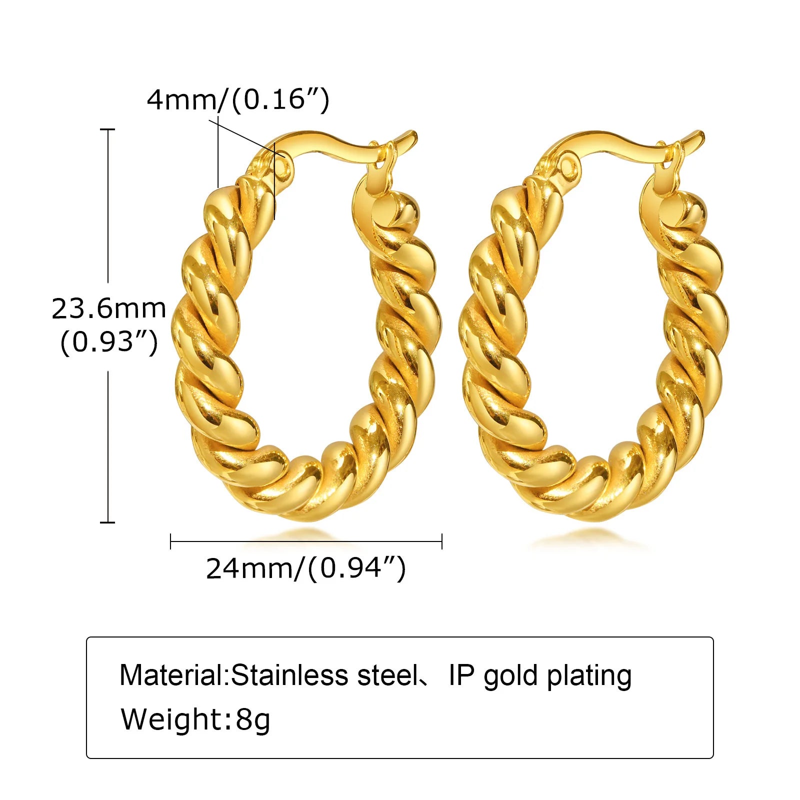 Circle Twisted Rope Hoops, Women's Huggie Earring, Stainless Steel Jewelry Waterproof