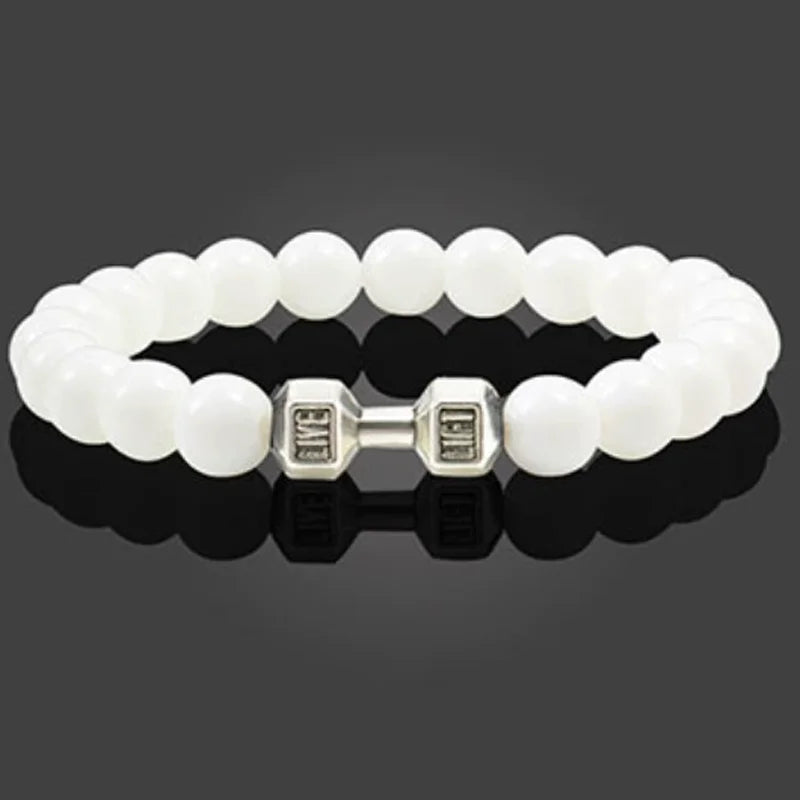 Hot Selling Vintage Men's Bangle Natural Stone Bead Dumbbell Pendant Elastic Strand Bracelet for Friend's Gift