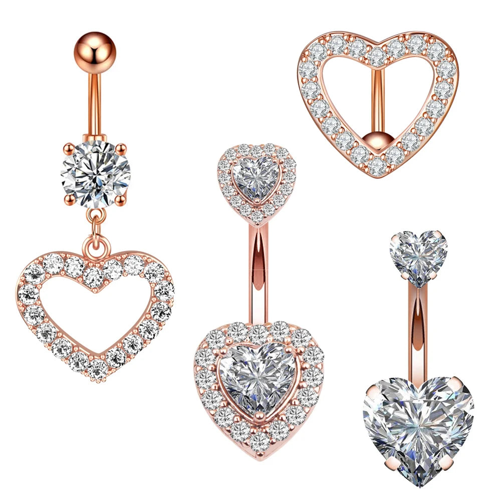 3-5pcs/Lot Belly Button Ring Sets Heart Butterfly Flower Dangled Belly Piercing Nombril 14G Curved Navel Rings Jewelry for Women