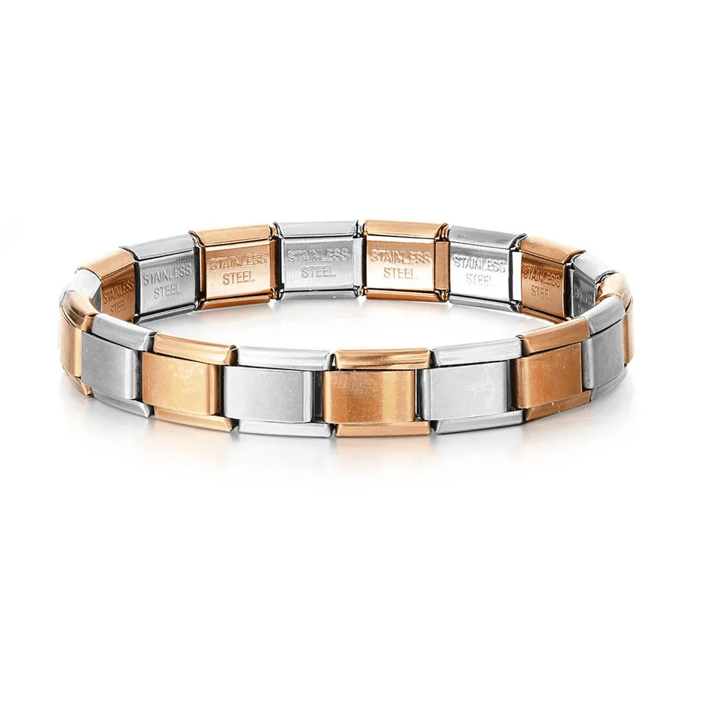 2025 Trendy 9mm Width Italian Charm Link Elastic Bracelet Fashion Stainless Steel Bangle Chain on Hand Factory DIY Making